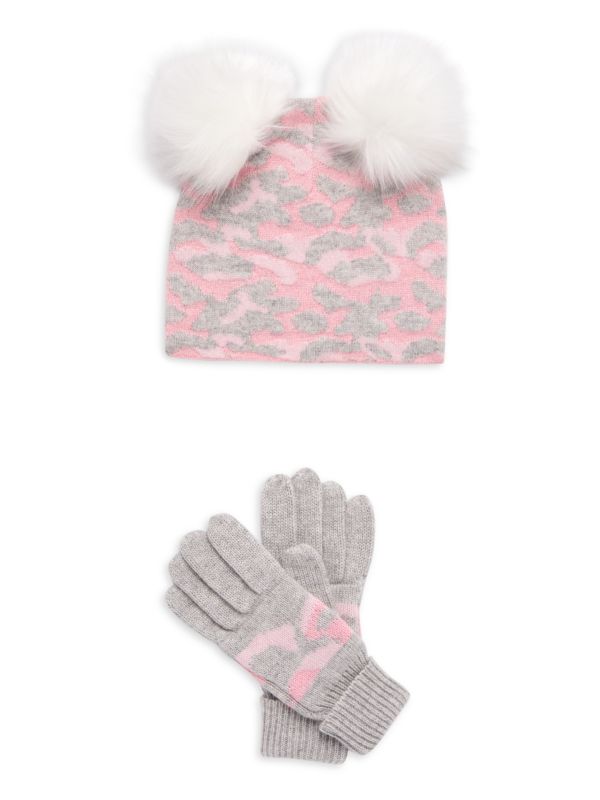 Jocelyn Kid's 2-Piece Jacquard Camo Hat & Mittens Set